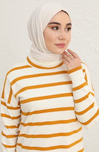 Triko Çizgili Balıkçı Yaka Tunik 22151-03 Hardal
