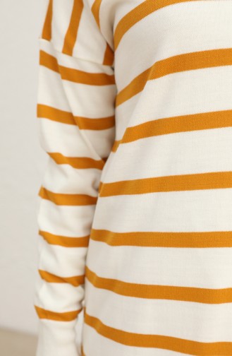 Triko Çizgili Balıkçı Yaka Tunik 22151-03 Hardal