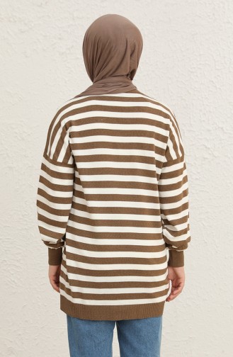 Triko Çizgili Tunik 22152-01 Kahverengi Beyaz