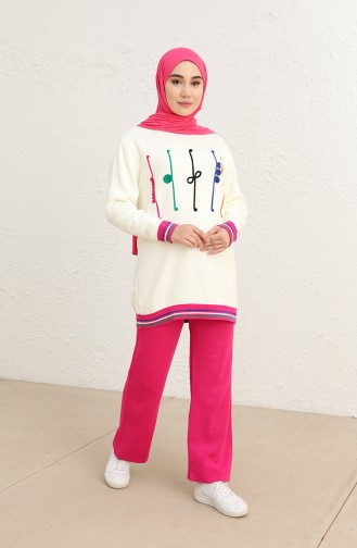 Triko Tunik Pantolon İkili Takım 2043-02 Fuşya