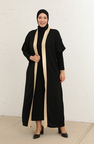 Büyük Beden Elbise Abaya İkili Takım 8104-02 Siyah Gri