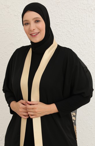 Büyük Beden Elbise Abaya İkili Takım 8104-02 Siyah Gri