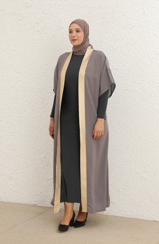 Büyük Beden Elbise Abaya İkili Takım 8104-03 Gri Kiremit