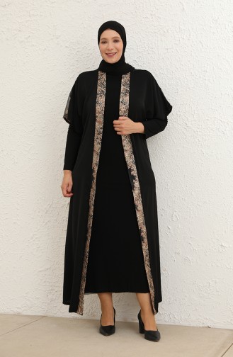 بدلة ثنائية فستان عباية مقاس كبيرة 8103-01 أسود  8103-01