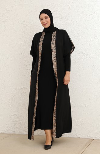 Große Größe Kleid-Abaya Zweiteiler 8103-01 Schwarz 8103-01