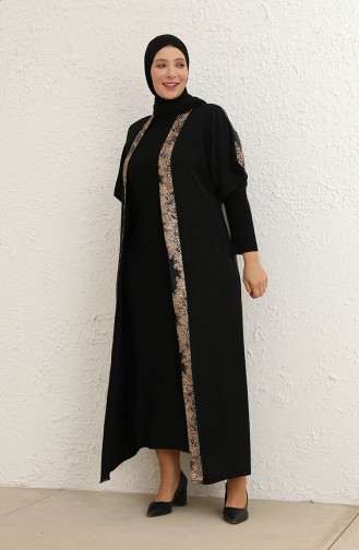 Büyük Beden Elbise Abaya İkili Takım 8103-01 Siyah