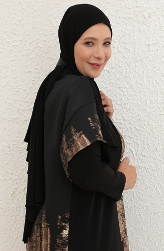 Große Größe Kleid-Abaya Zweiteiler 8103-01 Schwarz 8103-01