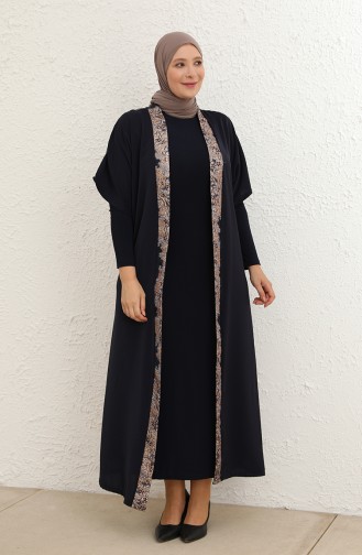 Große Größe Kleid-Abaya Zweiteiler 8103-02 Dunkel Blau 8103-02