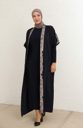 Große Größe Kleid-Abaya Zweiteiler 8103-02 Dunkel Blau 8103-02