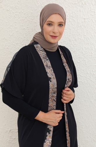 Büyük Beden Elbise Abaya İkili Takım 8103-02 Lacivert