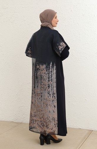 Büyük Beden Elbise Abaya İkili Takım 8103-02 Lacivert