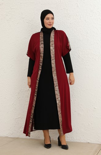 Büyük Beden Elbise Abaya İkili Takım 8103-03 Bordo