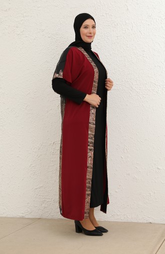 Große Größe Kleid-Abaya Zweiteiler 8103-03 Weinrot 8103-03