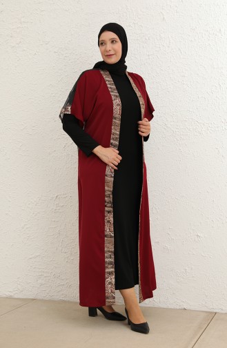 Büyük Beden Elbise Abaya İkili Takım 8103-03 Bordo