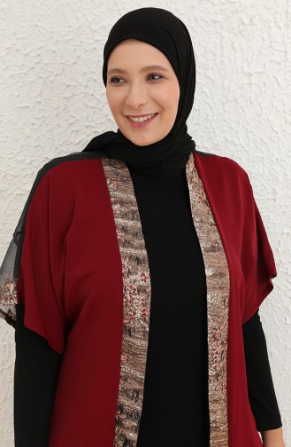 Plus Size Dress Abaya Suit 8103-03 Claret Red 8103-03