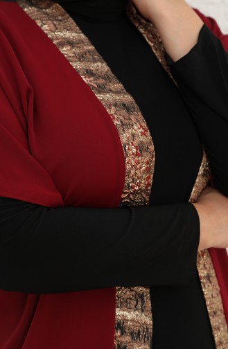 بدلة ثنائية فستان عباية مقاس كبير 8103-03  أحمر غامق 8103-03
