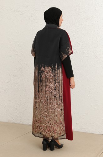 Große Größe Kleid-Abaya Zweiteiler 8103-03 Weinrot 8103-03