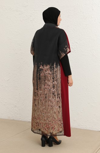 Büyük Beden Elbise Abaya İkili Takım 8103-03 Bordo