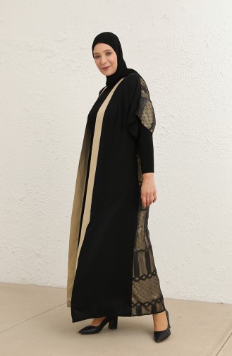 Büyük Beden Elbise Abaya İkili Takım 8105-01 Siyah