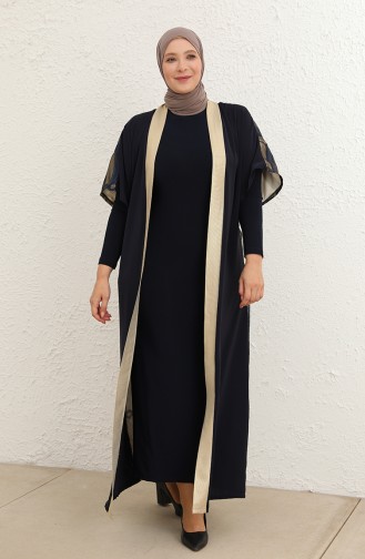 Büyük Beden Elbise Abaya İkili Takım 8105-02 Lacivert