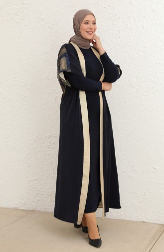 Büyük Beden Elbise Abaya İkili Takım 8105-02 Lacivert