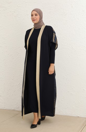 Büyük Beden Elbise Abaya İkili Takım 8105-02 Lacivert