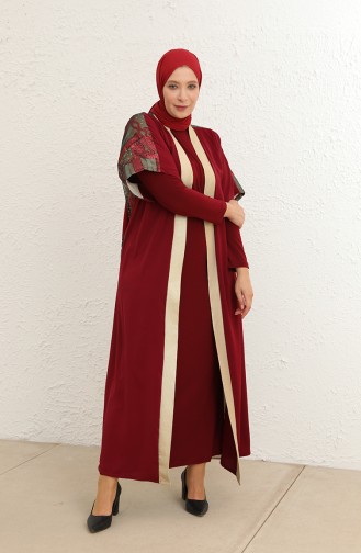 Große Größe Kleid-Abaya Zweiteiler 8105-03 Weinrot 8105-03