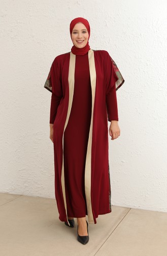 بدلة ثنائية العباية والفستان مقاس كبير 8105-03 أحمر غامق 8105-03