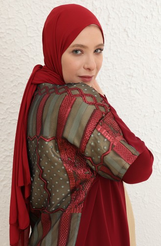 Büyük Beden Elbise Abaya İkili Takım 8105-03 Bordo