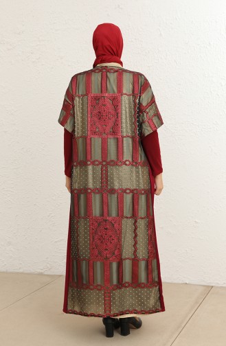 Büyük Beden Elbise Abaya İkili Takım 8105-03 Bordo