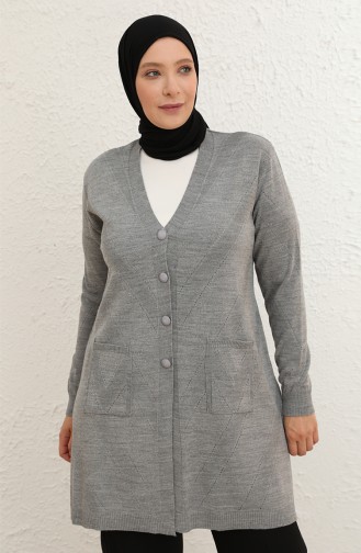 Kensiz Triko Oversize Düğmeli Uzun Hırka 1013-008 Gri
