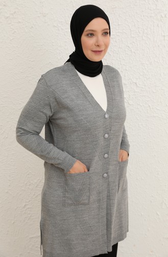 Kensiz Triko Oversize Düğmeli Uzun Hırka 1013-008 Gri