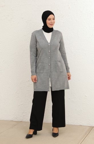 Kensiz Triko Oversize Düğmeli Uzun Hırka 1013-008 Gri