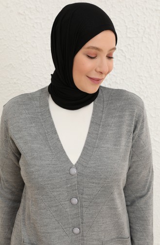 Kensiz Triko Oversize Düğmeli Uzun Hırka 1013-008 Gri