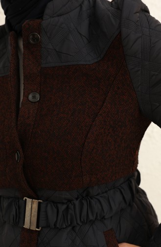 Garni Detaylı Kemerli Kapitone Kaban 9519-01 Lacivert Bordo
