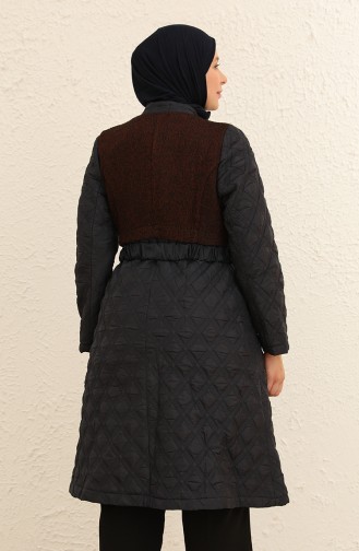 Garni Detaylı Kemerli Kapitone Kaban 9519-01 Lacivert Bordo
