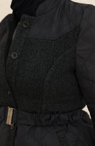 Garni Detaylı Kemerli Kapitone Kaban 9519-03 Lacivert