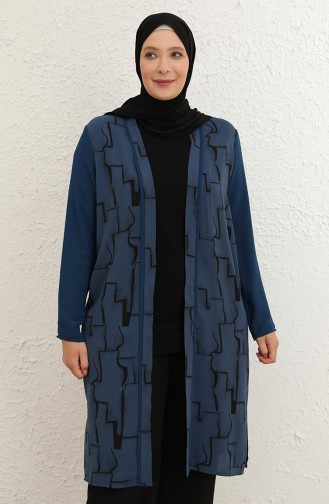 Büyük Beden Bluz Ceket İkili Takım 8013B-04 İndigo