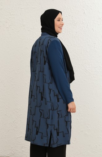 Büyük Beden Bluz Ceket İkili Takım 8013B-04 İndigo