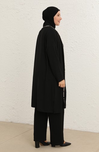 Büyük Beden Bluz Ceket İkili Takım 8013C-01 Somon Siyah