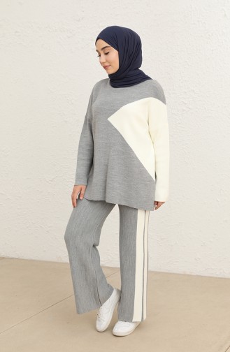 Triko Tunik Pantolon İkili Takım 22155-02 Gri