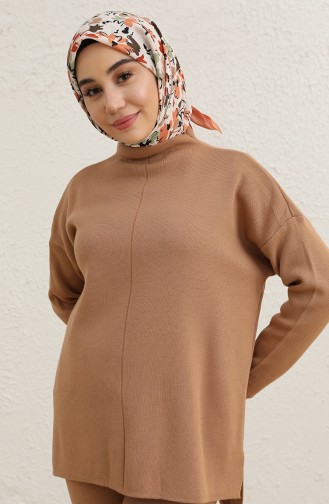 Triko Tunik Pantolon İkili Takım 2038-03 Sütlü kahve