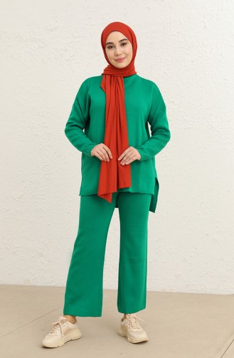 Triko Tunik Pantolon İkili Takım 2038-07 Zümrüt Yeşili