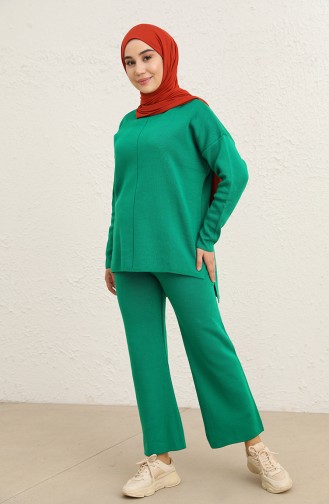 Triko Tunik Pantolon İkili Takım 2038-07 Zümrüt Yeşili