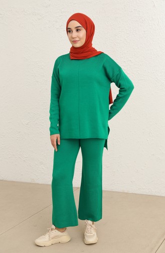 Triko Tunik Pantolon İkili Takım 2038-07 Zümrüt Yeşili