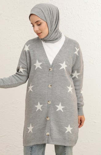 Triko Yıldız Desen Hırka 22149-08 Gri Beyaz