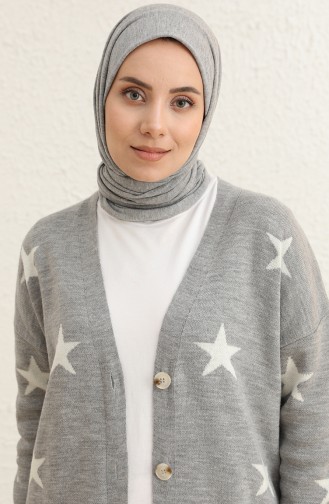 Triko Yıldız Desen Hırka 22149-08 Gri Beyaz