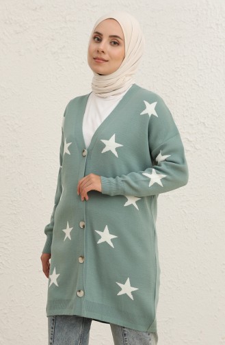 Triko Yıldız Desen Hırka 22149-03 Çağla Yeşili