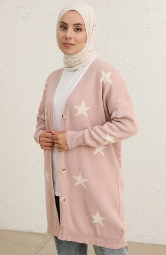 Triko Yıldız Desen Hırka 22149-04 Pudra