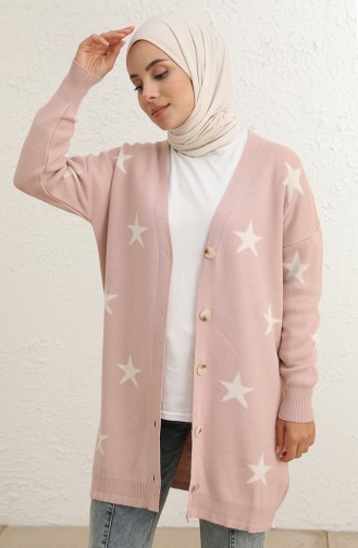 Triko Yıldız Desen Hırka 22149-04 Pudra